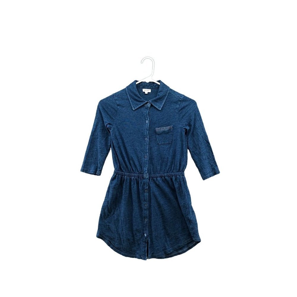 Splendid Girls Size 10 Blue Shirt‎ Dress A-line Cotton 1/2 Sleeve Pocket Front